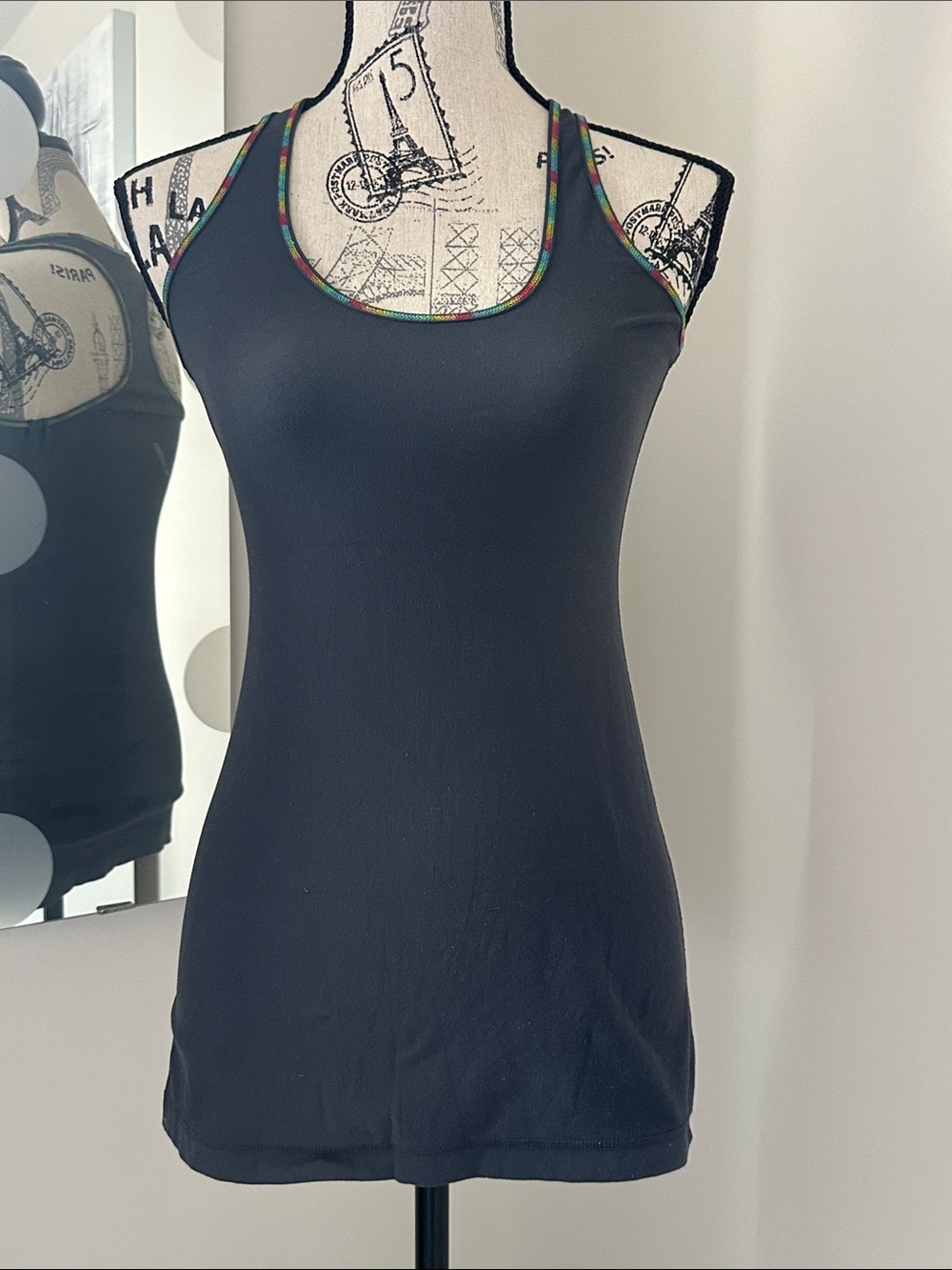lululemon athletica Black Racerback Tank with Subtle Multicolor Straps-Reposhed